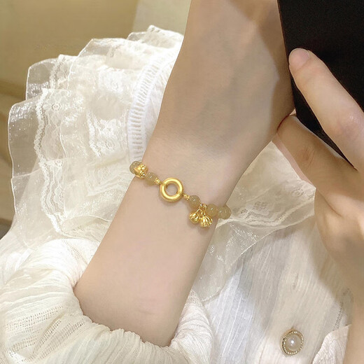 Chow Tai Sang 999 Pure Gold Peace Buckle Gold Bracelet Women's Lucky Bag Transfer Beads Lotus Persimmon Caramel Hetian Jade Beaded Bracelet Pure Gold Hetian Jade Bracelet