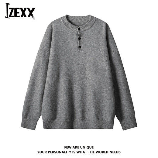 IZEXX knitted sweater Henry collar sweater men's autumn loose and versatile casual sweatshirt inner top MY19 light gray XL