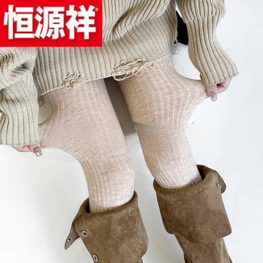 恒源祥（hengyuanxiang）羊 毛裤男士保暖打底裤袜女秋冬加 厚竖条自发热石墨烯德绒 官方店旗舰黑色(适合10-20℃)_羊 毛款 均码