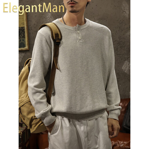 ElegantMan old money style Henry collar sweater for men in autumn retro lazy style long-sleeved sweater bottoming shirt top Snowflake Gray M _ Suitable for -125Jin Jin equals 0.5kg