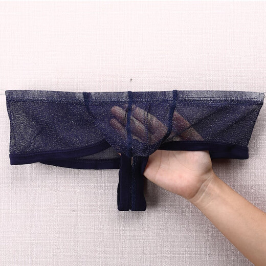 Universal small boxer sexy half-cover hip transparent large bag men's underwear mesh bright see-through breathable large thong panties gold M