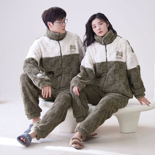 Victoria's style new autumn and winter thickened flannel couple pajamas for one man and one woman for women warm coral velvet home wear set 152 couple M female + male L