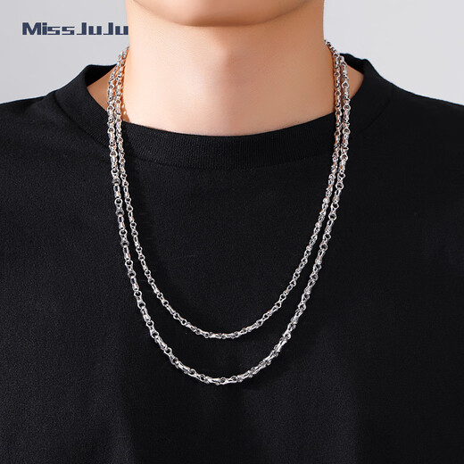 Miss JuJu platinum necklace men's pt950 platinum 8-character chain is atmospheric and strong boss chain, weight 31-33g, about 60cm, 4mm thick (customized)