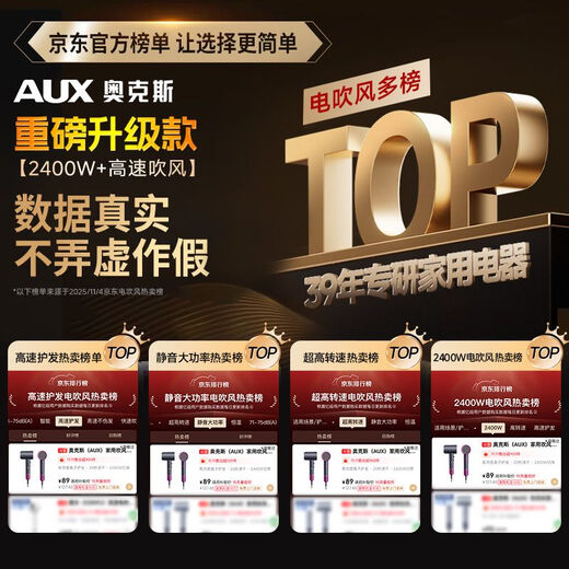 AUX hair dryer household high-speed high-wind hair dryer negative ion hair care does not hurt hair portable hair dryer 2400W high-power hair dryer for men and women