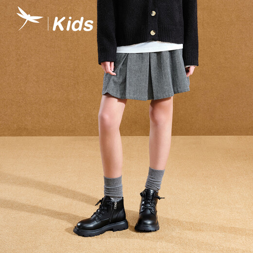 Red Dragonfly Children's 2025 Autumn and Winter Two Cotton Shoes Girls' Shoes Leather Boots Medium and Large Children's Martin Boots Q54BM002 Black 37