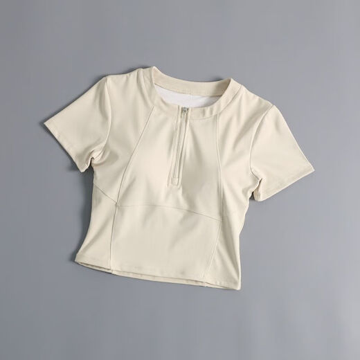 Yoga tops for women, summer fitness clothes, Pilates suits, 2024 new style short-sleeved with chest pads, ivory white S (95Jin Jin is equal to within 0.5kg)