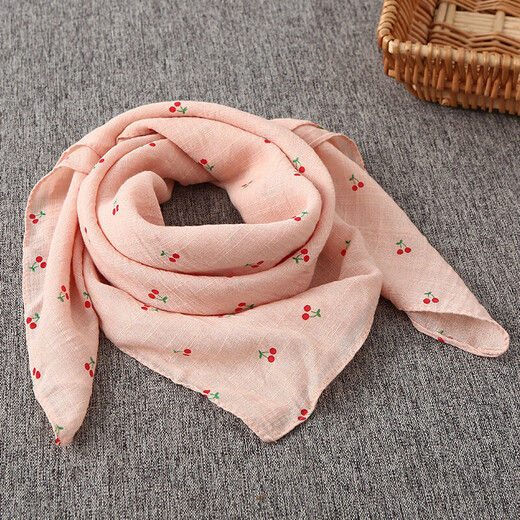 Korean version of the new 70*70 small square scarf for women, versatile breathable cotton and linen scarf, air-conditioned room neck protector, children's parent-child scarf, rabbit snow bud color 70*70 square scarf