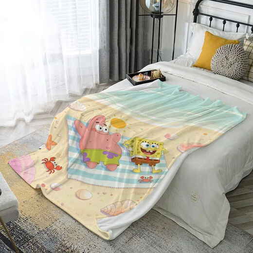 Spongebob cute cartoon pattern flannel blanket dormitory office dual-use nap blanket gt-6 70cm*100cm single layer small size-leg blanket