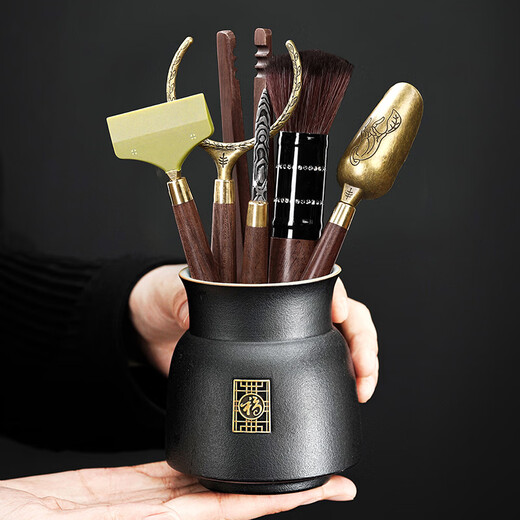 The Six Gentlemen of the Unclumsy Tea Ceremony Set Tea Art Ornaments Tea Accessories Tea Leak Filter Zen Black Six Gentlemen + Filter Set