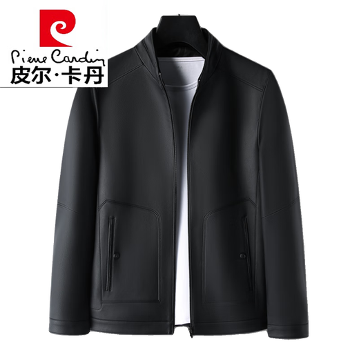 Pierre Cardin Herbst- und Winterstandkragen Schaffell-Schafkinne-Herren-Leder-Leder-Lederjacke aus Leder mit mittleren und älteren Vater und älterer Vater tragen weiche Lederbohnengrün [hinzugefügte Velvet] 9201 170/m (Empfohlen 90-130 Jin [Jin Equals 0,5 kg]))