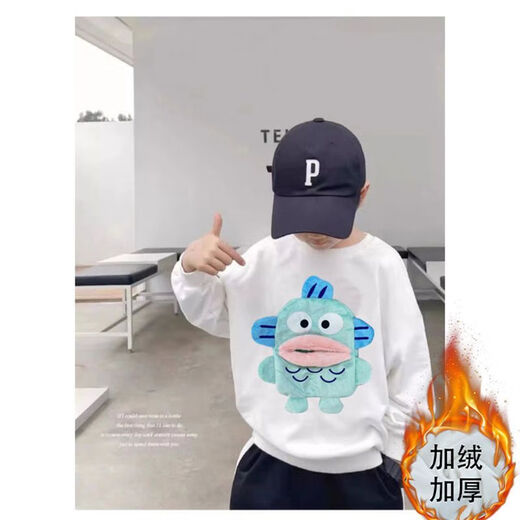 Han Qi Paper Clothes Funny and Interesting Autumn and Winter Clown Fish Paper Long Sleeve Round Neck Sweatshirt Parent-child Clothes for Children Clown Fish#White#No Velvet 110 Children's Clothes