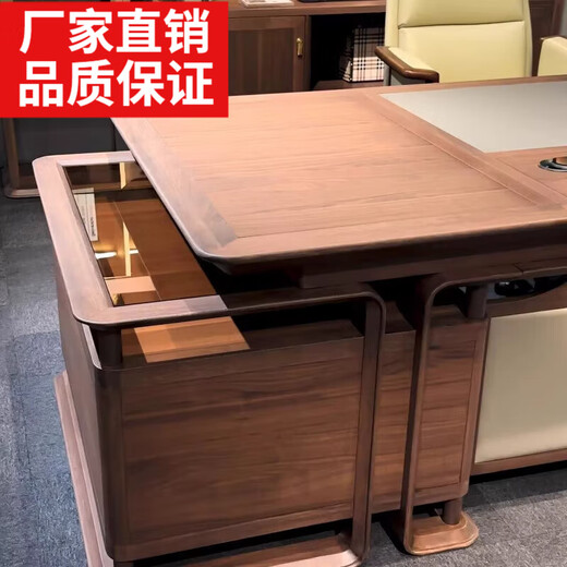 New Chinese style solid wood boss desk with side table North American executive desk executive desk light luxury and simplicity black walnut 2.0m desk