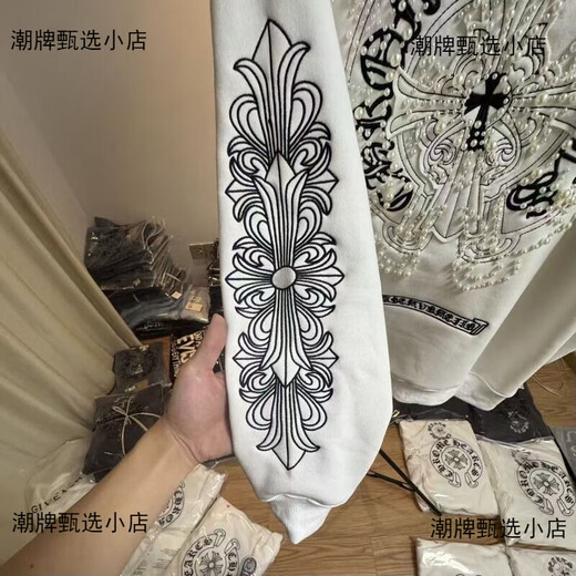 Chrome Heart CH Sanskrit Horseshoe Thousand Needle Embroidery Hooded Sweatshirt Heavy Cotton Plus Velvet Thickened Sweatshirt Top Edition Horseshoe Heavy Sweatshirt Black S Size 80-100Jin Jin is equal to 0.5 kg