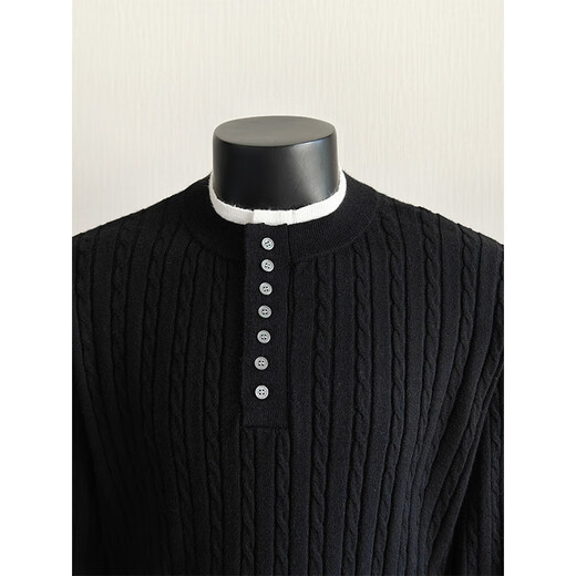 BULLDAMAN old money style Henry collar fake two-piece sweater for men winter new casual commuter style bottoming sweater dark gray S