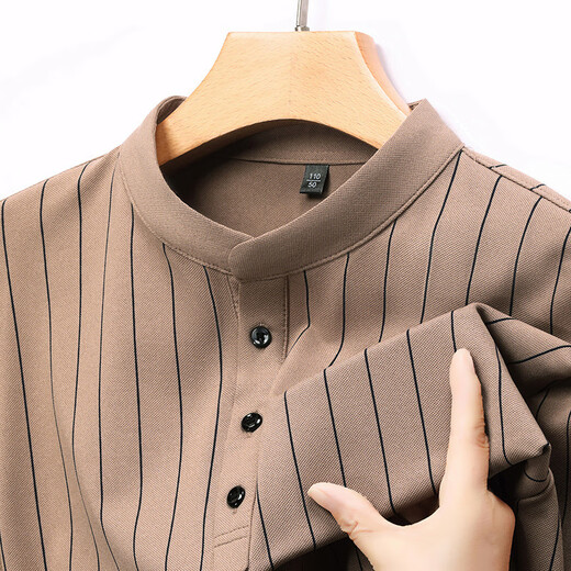 AX Armani broken code 2026 spring new Henry collar long-sleeved shirt men's middle-aged business casual bottoming men's shirt blue M 48