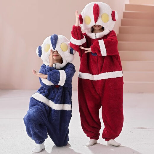 连体睡衣女童秋冬款儿童睡袋珊瑚绒加厚女孩男宝宝红色奥特曼爬服 红色 90 身高80cm左右