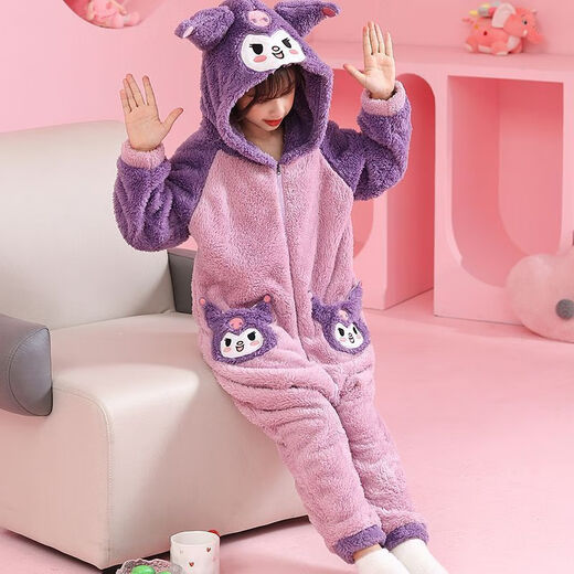Children's one-piece pajamas autumn and winter thickened new model coral velvet cute boy sleeping bag one-piece hooded home clothes 222 Lollipop 2 K zipper style 110 10 size recommended 110-120CM