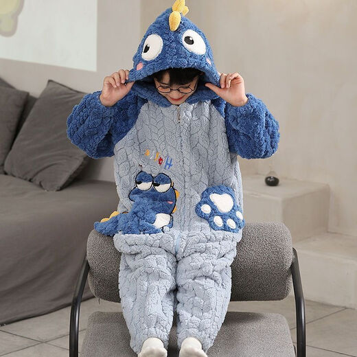 Children's one-piece pajamas autumn and winter thickened new model coral velvet cute boy sleeping bag one-piece hooded home clothes 222 Lollipop 2 K zipper style 110 10 size recommended 110-120CM