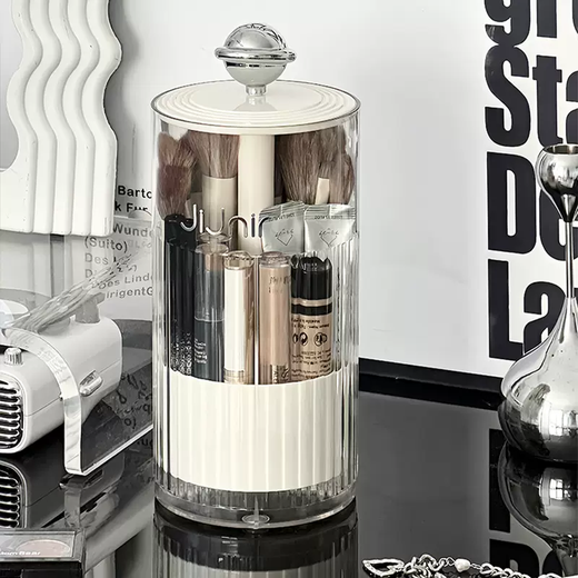 Yusenyi Press Makeup Storage Pen Holder Cover Dressing Table Lipstick Scattered Powder Brush Organizer Box with Dustproof Eyebrow Pen Brush Bucket (Yahei Red Ball-Mask Basket) Smooth and non-stuck