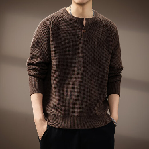 AX Armani broken code 2026 high-end American retro Henry collar men's sweater autumn new fashion brand loose and carefree brown S recommended weight 100-120Jin Jin equals 0.5 kg