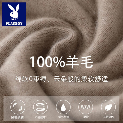 Playboy (PLAYBOY) 100% cardigan men's 2025 winter new double-strand thickened half-high collar casual loose knitted bottoming sweater medium gray skin-friendly and non-irritating L (170) Recommended 115-130 Jin Jin equals 0.5 kg