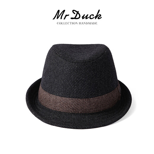 Mr DUCK winter woolen woolen hat middle-aged and elderly dad and grandpa retro jazz hat thickened and warm high-end British gentleman hat striped dark gray (handmade hat)-MW16092 M (suitable for 56-58cm head circumference)