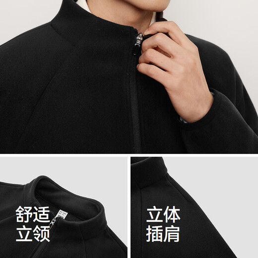 Semir Wang Anyu same style | Jacket men's autumn and winter double-sided velvet knitted jacket thermal insulation polar fleece 25 new couple tops black 90001 outer polar fleece L