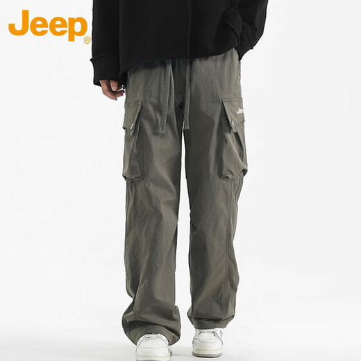 JEEP casual pants men's spring and autumn straight pants men's loose trendy overalls men's pants algae green XL