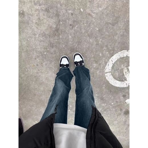 7 high-quality jeans for boys in autumn and winter thickened trendy high street loose long pants slightly flared leg-shaped straight casual men's pants XBNDMNZ-758 Retro Blue XL Recommended weight 130-145 Jin Jin equals 0.5 kg