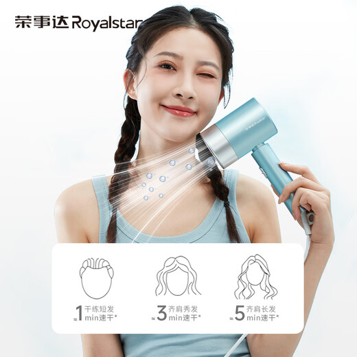 Royalstar Hair Dryer Negative Ion Household Light Maintenance Hair Dryer High Power Quick-drying Hair Dryer Ladies Portable Hair Dryer Gifts for Girls Holiday Gifts RC-210Z Blue Exclusive Hair Care Professional Hair Dryer Negative Ions + Moroccan Essential Oil