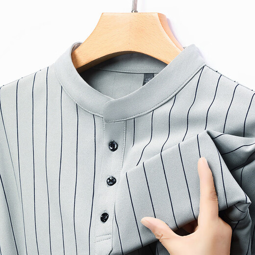 AX Armani broken code 2026 spring new Henry collar long-sleeved shirt men's middle-aged business casual bottoming men's shirt blue M 48