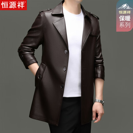 Hengyuanxiang 2025 New Windbreaker Jacket Men's Suit Collar Leather Jacket Business Casual Mid-Length Leather Jacket Black-Long (Select High Quality) M 170 Recommended 90-120Jin Jin is equal to 0.5 kg