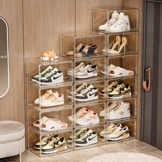 Pickup Cat Transparent Shoe Box Shoe Storage Box Anti-Oxidation AJ Shoe Collection Shoe Cabinet Magnetic Side Opening to Display Internet Celebrity Shoe Wall 34x26x19cm Side Opening - Thickened Magnetic Transparent Style 8 Pack