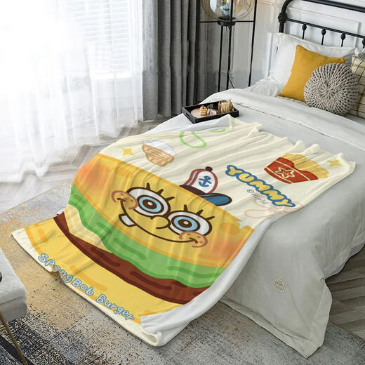 Spongebob cute cartoon pattern flannel blanket dormitory office dual-use nap blanket gt-6 70cm*100cm single layer small size-leg blanket