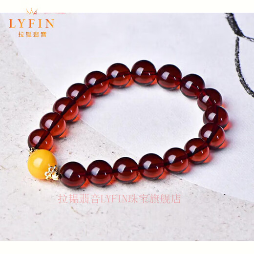 Layun Feiyin Blood Amber Bracelet Wine Red Women's Single Circle Chicken Oil Yellow Old Beeswax with Beads No Baking Worry-Free 10mm Blood Amber
