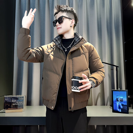 Jason's trendy brand handsome workwear down jacket men's winter thickened stand-up collar cotton jacket 2025 new men's winter jacket F122 coffee color M recommended 95-110Jin Jin equals 0.5 kg