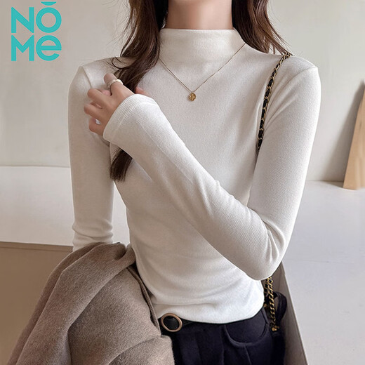 NOME threaded brushed half-high collar long-sleeved bottoming shirt 2025 new autumn and winter women's slim fit inner wear white XL