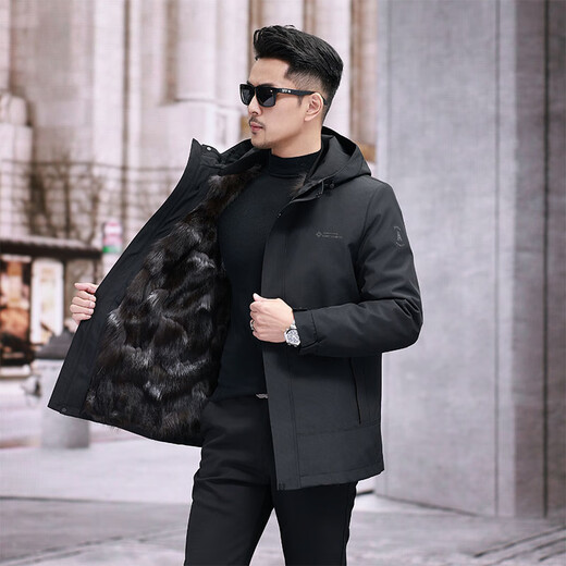 Western Camel (VANCAMEL) Haining Paike Men's Winter 2025 New Mink Liner Detachable Fox Fur Integrated Fur Jacket Vertical Pocket Black + Fox Fur Liner 2XL (135-150Jin Jin is equal to 0.5 kg)