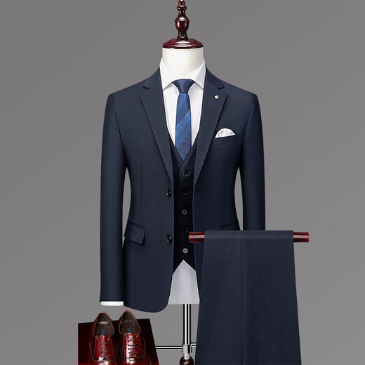 KBXNG Jinba 2025 Spring and Autumn Men's Three-piece Suit Suit Youth New Business Casual Solid Color Versatile Banquet Dress Chaoge-SJT96002 Black S