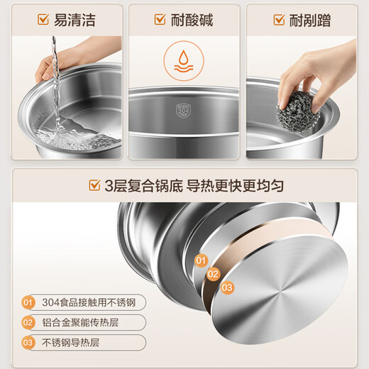 SUPOR 0-coated stainless steel electric hot pot split electric cooking pot hot pot special pot household multi-function electric hot pot 3L meat shabu-shabu pot H30YK776