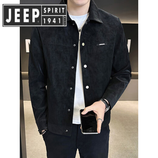 JEEP SPIRIT Jeep High-end Men's Jacket 2025 Autumn and Winter New Lapel Suede Clothes Versatile Casual Jacket Men 2001 Coffee Color Regular M 90-110Jin Jin is equal to 0.5 kg