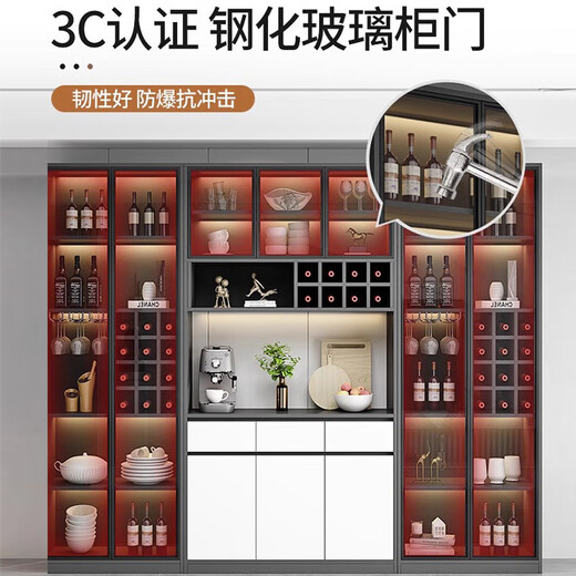 The shopkeeper in the living room wine cabinet display cabinet against the wall 2025 solid wood light luxury tea and wine cabinet storage cabinet with glass door 80A+120A/grey door free delivery