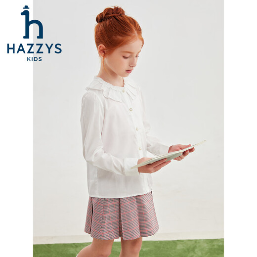 HAZZYS children's clothing girls' shirt autumn new college style long-sleeved top plain white regular 160