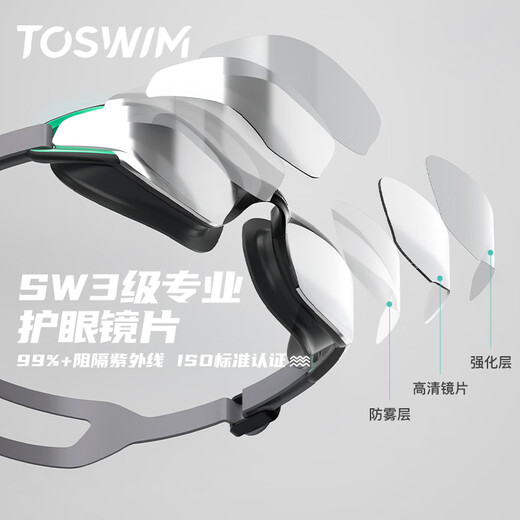 TOSWIM拓胜大框泳镜男女士通用防水防雾高清游泳眼镜 乌贼岛屿