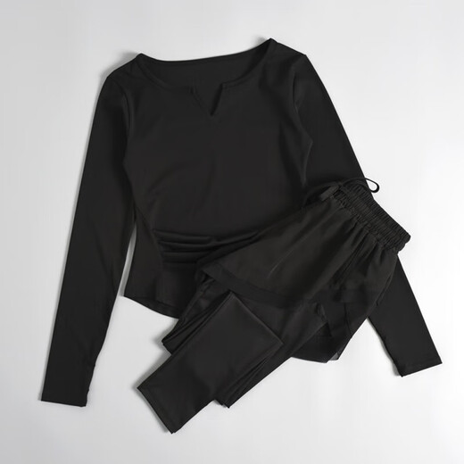 LI NING Li Ning Flagship Store 2025 autumn and winter new yoga clothing set for women, high-end Pilates training fitness long pink top + black pants S