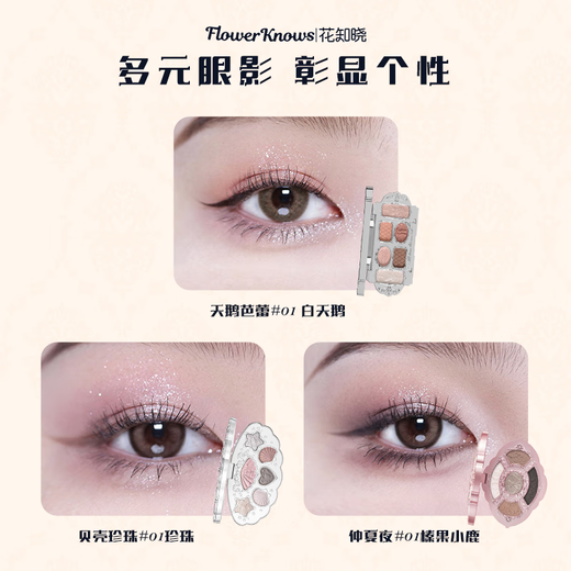 Flower Knows Round Dance Coffret cadeau de maquillage pour cosmétiques, vernis à lèvres, fard à paupières, contouring, cadeau de vacances, ballet de cygne rose, chaussures de ballet, coffret cadeau, obtenez 12 pièces