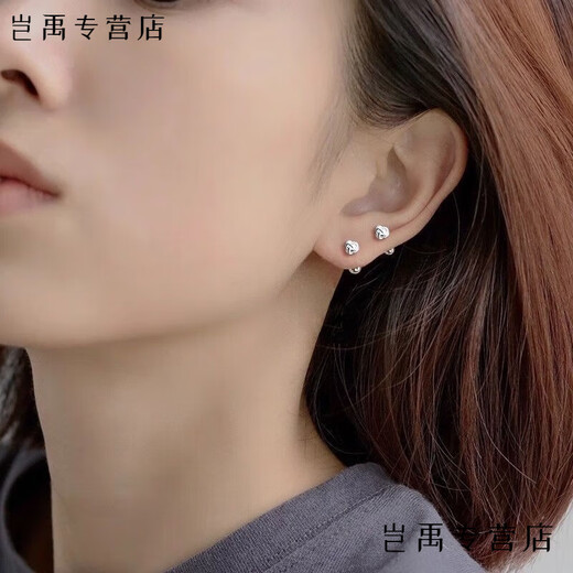 Flash Engraved Old Phoenix 9999 Sterling Silver Ruyi Knot Earrings Women's Niche Design No-Remove Earrings Sterling Silver Rotating Ruyi Knot - Large + Small Two Pairs 4 Pcs