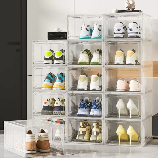 Yusenyi storage box shoe box transparent thickened magnetic buckle simple modern home dormitory shoe box shoe cabinet clamshell shoe rack high transparent white 20 pack dustproof and moisture-proof independent installation 34.8x27x18.5cm 34 pieces 34.8x27x18.5cm
