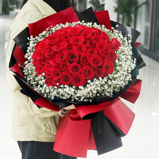 Youke Jade Flower Express Red Rose Bouquet Confessing Love to Girlfriend and Wife Birthday Gift Nationwide Delivery 33 Red Rose Bouquet Queen Style