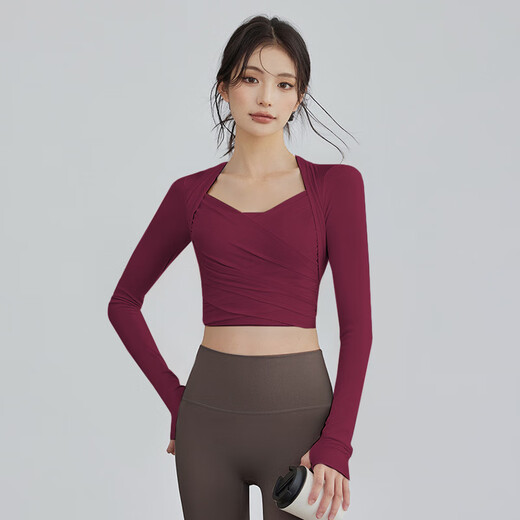 Youyou yoga clothing women's suit 2025 autumn and winter quick-drying breathable Pilates training fitness clothing long-sleeved top off-white fixed cup / mesh splicing M recommended 100-110Jin Jin equals 0.5 kg